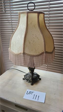 Metal Lamp with Fringe & Cloth Shade