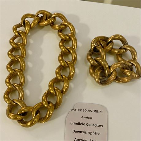 Large Gold Metal Chain Necklace & Matching Bracelet