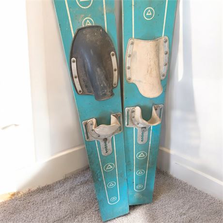 Vintage Blue Wood Water Skis