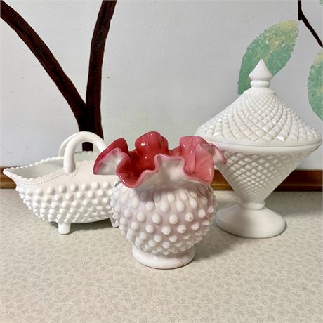 Milk Glass & Fenton Peach Art Glass Bundle
