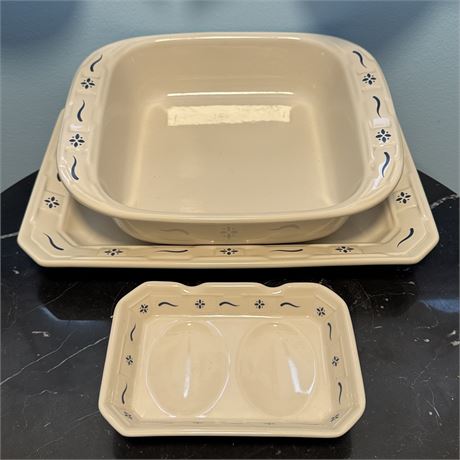 Longaberger Pottery Baking Dishes and Double Spoon Rest