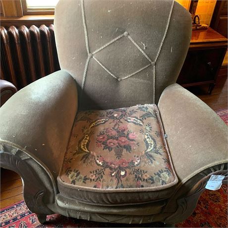 Vintage 1920s Mohair Deco Rose Arm Chair