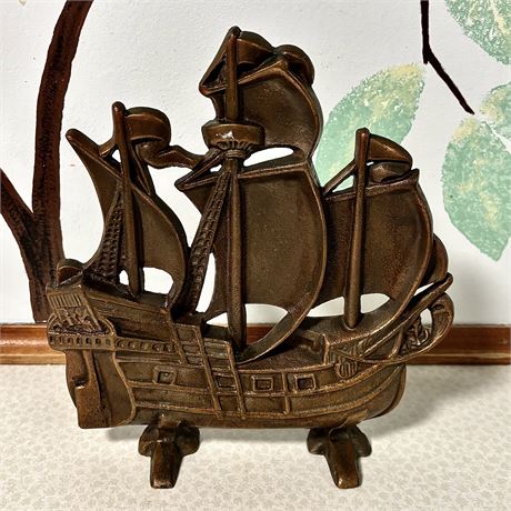 Decorative Solid Brass Cast Ship - 10.75"T