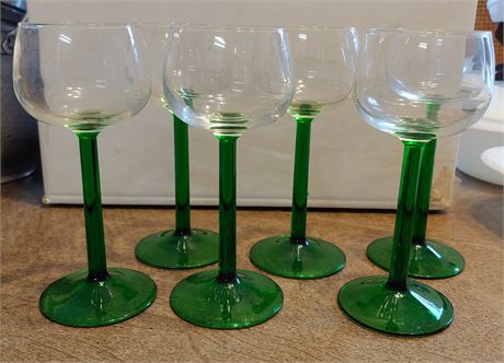 Luminarc Vintage Green Stem Wine Glasses~Set of 6