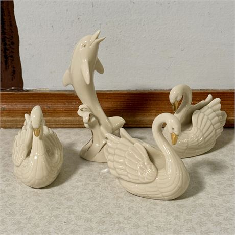 Vintage Lenox Classic Ivory Miniature Swans and Dolphin Figurine