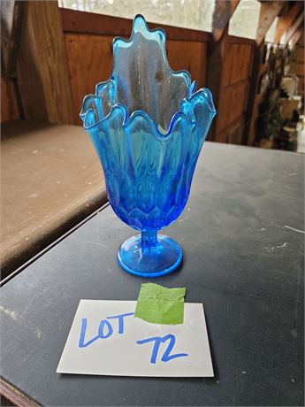 Vintage Fenton Ocean Blue Footed Vase