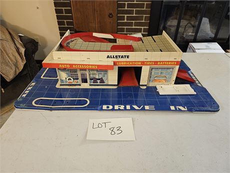 Sears - Allstate Tin Metal Drive In Service Station Toy