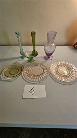 Mixed Vintage Glass: Lavender Swirl Vase, Depression Pink & Green Glass & More
