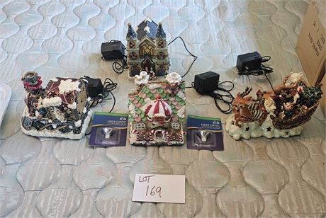 Lighted Fiber Optic Christmas Houses, Sleigh & Train
