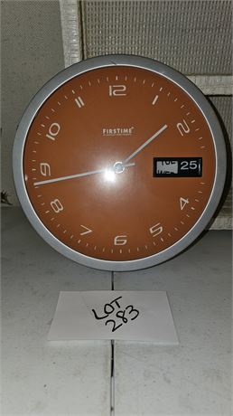 Vintage Orange Face American Clock Co. Firsttime Wall Clock Battery Op Calendar