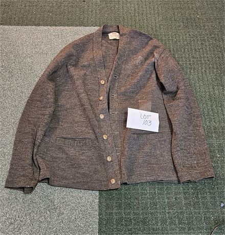 Vintage Men's Campus 100% Virgin Wool Gray Cardigan Button Up Sweater