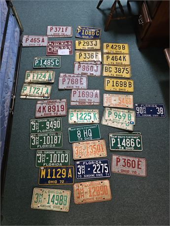 Mixed 1970's License Plate Lot: Michigan / Ohio / Florida