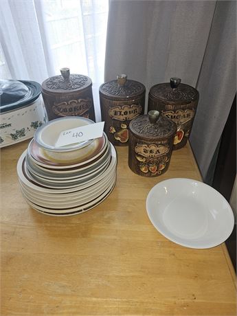 Canister Set & Mixed Vintage Plates