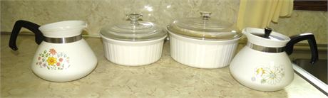 Corning Ware Carafes, Bowls With Lids