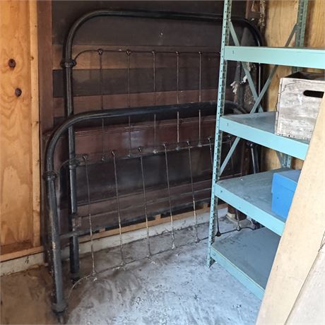 Antique Victorian Black Painted Iron Bed (Head & Footboard)