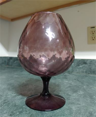 9" Tall Mid Century Italian Empoli Amethyst Optic Glass Brandy Snifter Vase