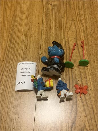 Peyo Schleich Germany Chimney Sweep Smurf Candle, 2 Figures & Accessories