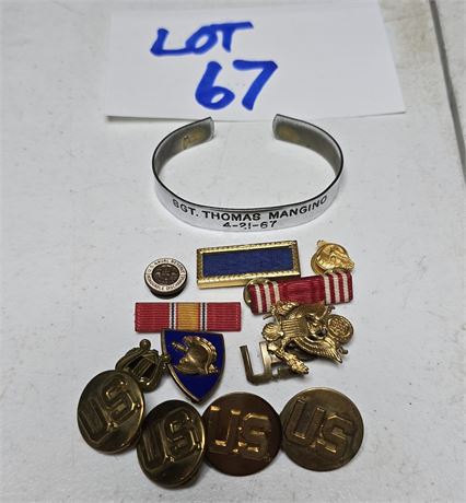 U.S. Military Insignia & Pin Lot – Collar Discs, Badges, Ribbon Bars & Memorial