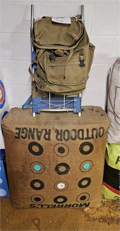 Army Green Canvas Backpack And Bow Hunting Target