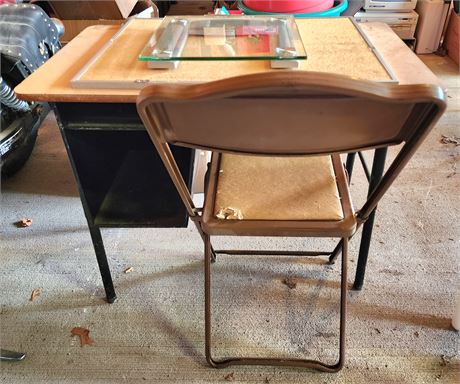 Small Student Desk, Folding Chair, Scale, Bulletin Board