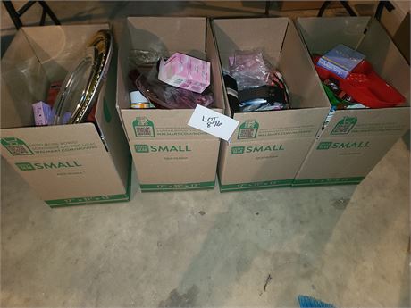 4 Boxes Of Household Misc, Kitchen, Cleaning, Office, Reading Glasses & More