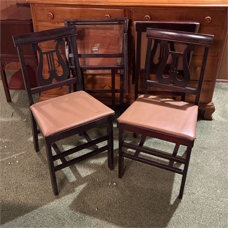 Vintage Franklin Products Wooden Harp Back Folding Chairs