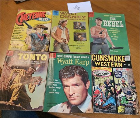 Mixed Western & More Comic Books: Dell 1958 Tonto,#8 Wyatt Earp,1960 The Rebel,