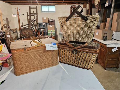 Mixed Picnic Basket Lot: Different Styles & Sizes