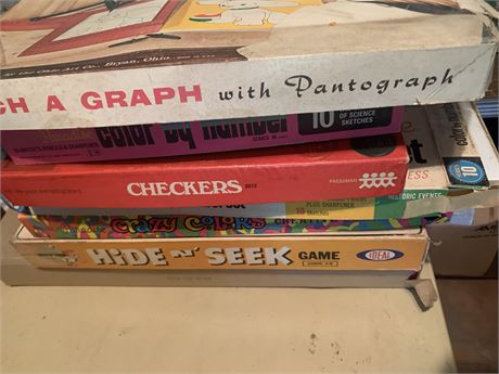 Vintage Game Lot - Hide N Seek, Checkers, Color by Number & More