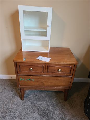 Wood Side Table & Small Pressed Wood Bath Cabinet