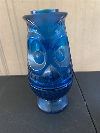 Cobalt Blue Viking Glass Glimmer Fairy Owl Lamp/Candleholder