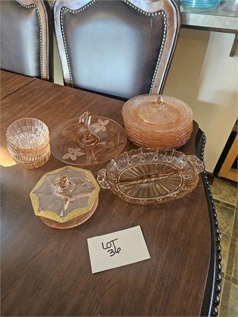 Pink Depression Glass Lot- Anchor Hocking, Mayfair Open Rose, Jeannette