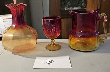 Vintage Amberina Glass Pitcher & More - Sizes Vary