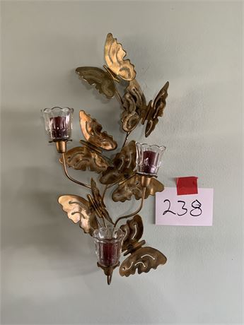 Vintage Brass Metal Butterfly Wall Candle Holder/ Wall Art