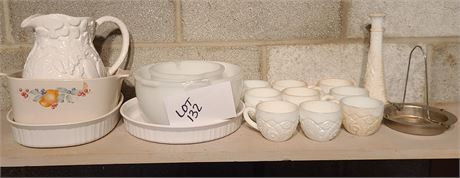 Milk Glass Lot: Punch Cups / Mixing Bowls & More