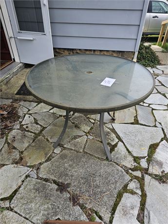 Metal & Glass‑Top Outdoor Patio Table