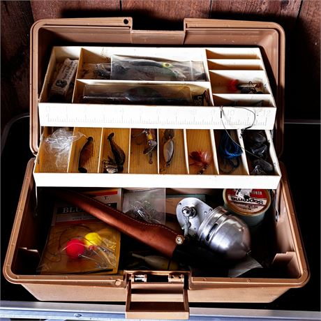 Old Pal Woodstream Tackle Box Full of Fishing tackle
