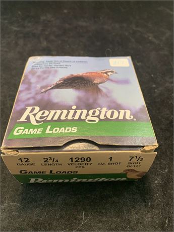 Remington Gameloads 12 Gauge 2 3/4  Box Of 25 Shells 7 1/2 Shot