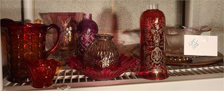 Beautiful Mixed Ruby-Pink-Lavender Glass Lot: Etched/Boopie/Flashed & More