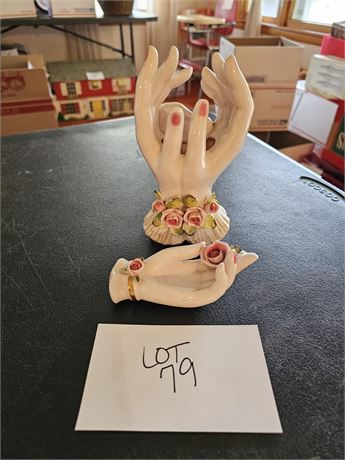 Vintage Lefton Lady Hands Vase & Ring Holder