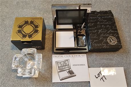 In Box Orrefors "Max" Candle Holder & Things Remembered Clock Desk Set