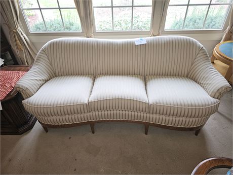 Neutral Color Stripped Wood Frame Couch