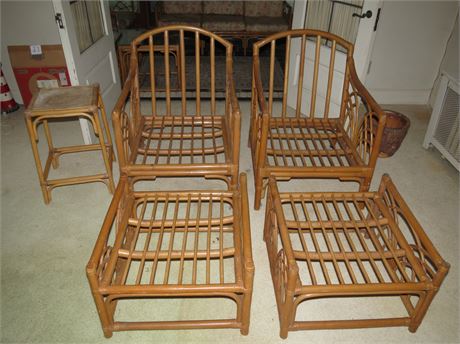 Rattan Furniture: Chairs, Ottomans, Table