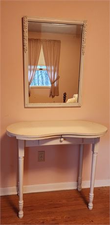 Vintage Kidney Shaped Vanity-Dressing Table w/ Mirror