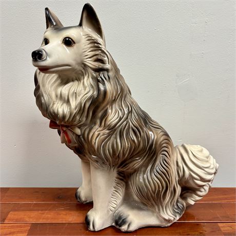 Large 21"T Vintage Chalkware Dog Figurine - It's Life-Size!!