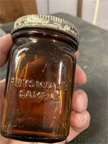 Vintage Glass Medical Sample Jar With Metal Lid