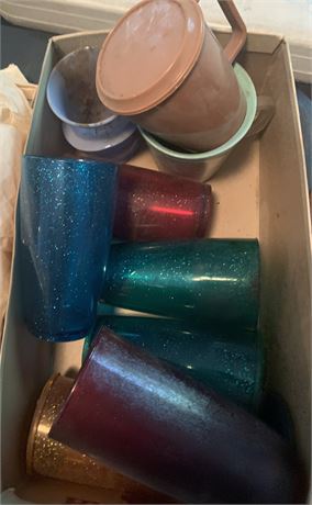 Glittery Plastic Tumbler Cups, Floral Etched Drinking Glasses & More