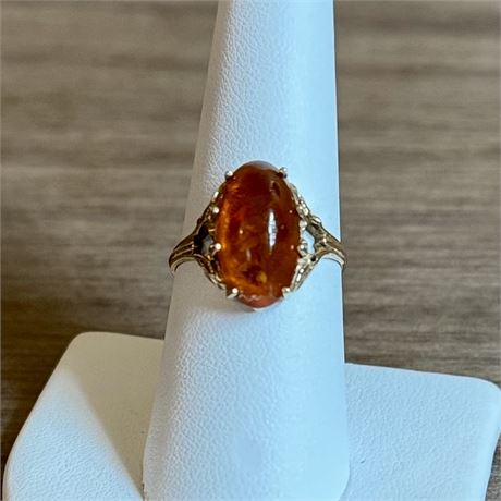 14k Gold Jasper Cabochon Ring - Size 8 - 2.85g