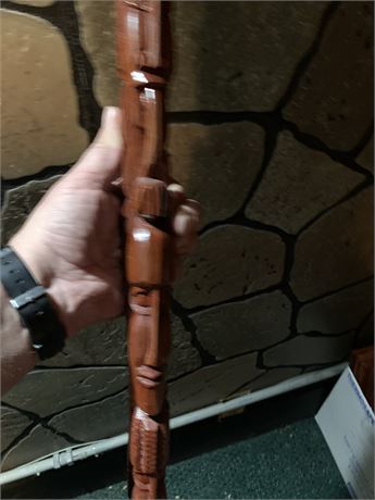 Wood Carved Tiki Tribal Walking Cane/Stick Plus Plain Wood Walking Cane/Stick