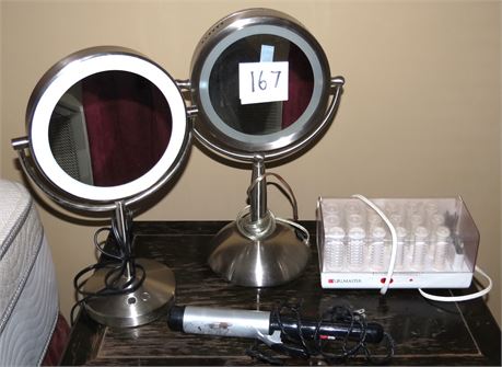 Lighted Make Up Mirrors, Curlers, Curling Iron